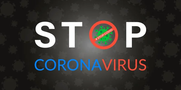 Covid19 afişini durdurun, koyu arkaplanda mikrop görüntüsü olan trend tasarımı durdurun