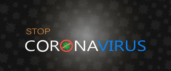 Σταματήστε coronavirus banner σε μαύρο φόντο με μικρόβια. Μοντέρνος σχεδιασμός, προειδοποίηση για covid19 — Διανυσματικό Αρχείο