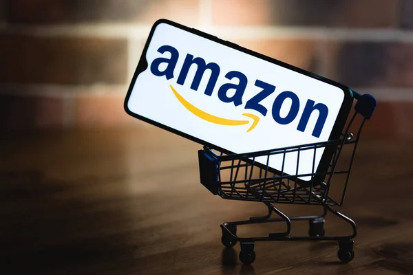 Kazan, Rusya - 14 Mayıs 2021: Amazon, e-ticaret, bulut hesaplama, dijital akış ve yapay zekaya odaklanan bir Amerikan çokuluslu teknoloji şirketidir..