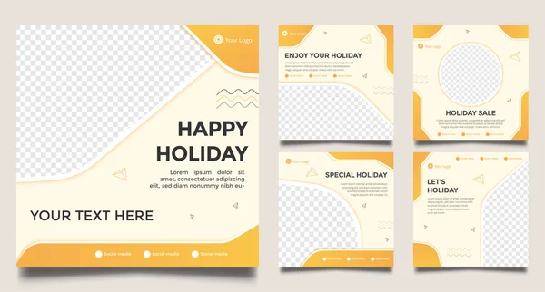 Set Van Bewerkbare Minimale Vierkante Banner Sjablonen Happy Holiday Oranje — Stockvector