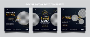 Yemek Menüsü Tanıtım Şablonları. Satış ve İndirim geçmişi. Sosyal medya paylaşımı ve internet reklamları için uygun.
