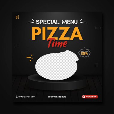 Özel menü pizza zamanı sosyal medya afişi şablonu