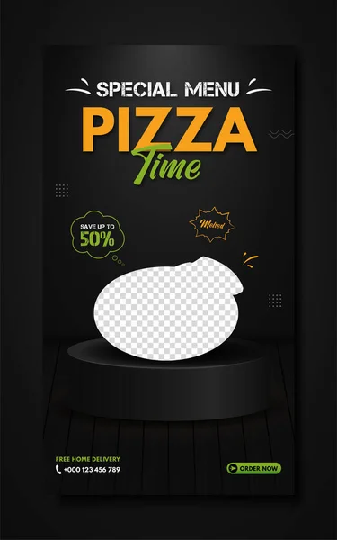 Special Menu Pizza Time Social Media Story Template — Stock Vector