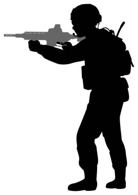 Özel kuvvetlerden bir askerin silüeti, saldırı tüfeği tutuyor.
