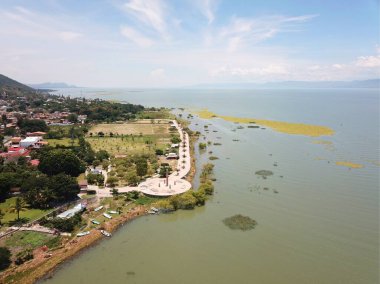 Aerial view of the boardwalk of San Juan Cosala and the Chapala lake clipart