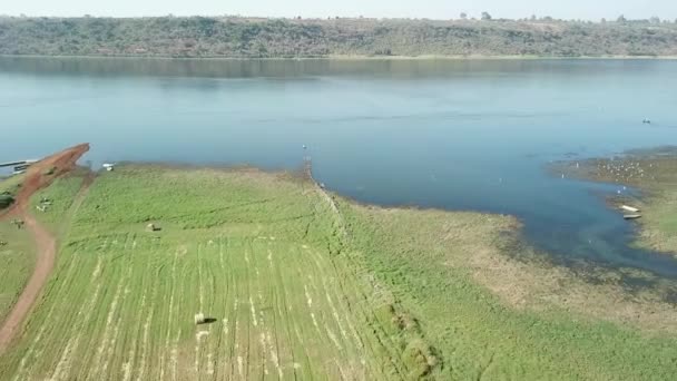 Flyg som färdas ut över Calderondammen i Jalisco — Stockvideo