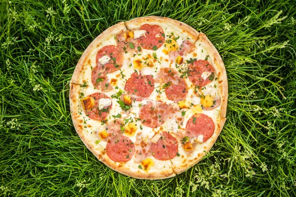 Pizza outdoors — Stock Photo, Image