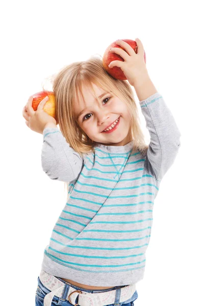 İki elma ve kız — Stok fotoğraf