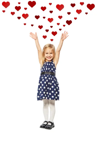 Girl and many hearts — Stock Photo, Image