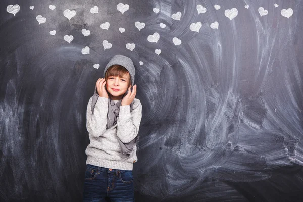 Boy and hearts — Stock Photo, Image