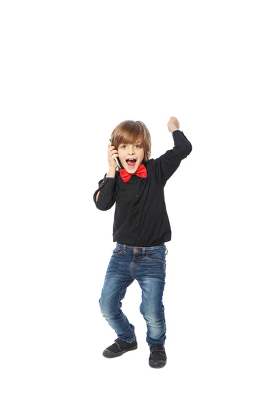 Chico de la felicidad con el teléfono —  Fotos de Stock