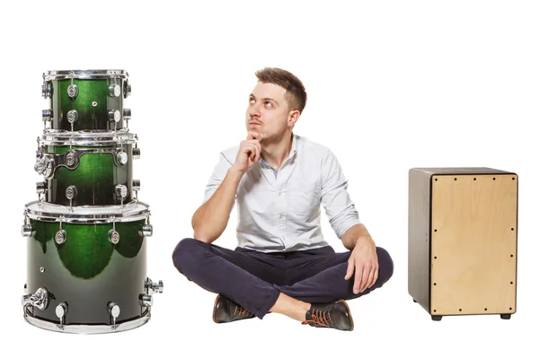 Cajon man and drums — Stock Photo, Image