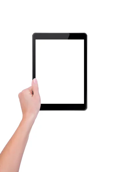 The tablet in one hand