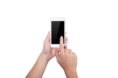 Girl clicks on the screen of phone