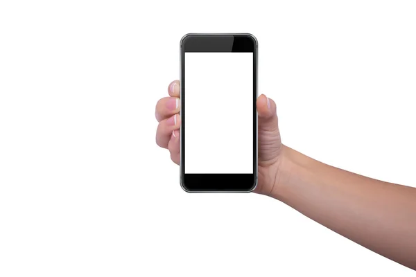 Девушка держит телефон в правой руке — стоковое фото
