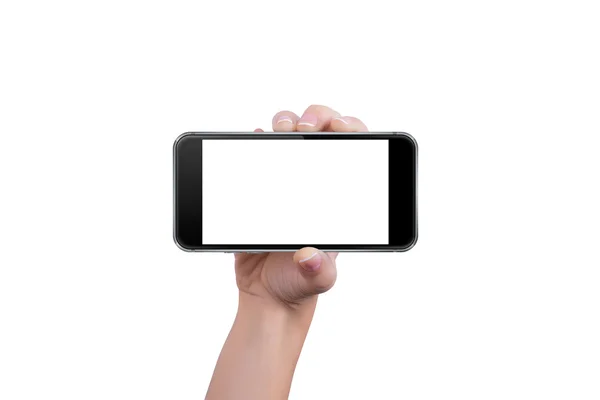 Ragazza mostra il telefono in una mano — Foto Stock