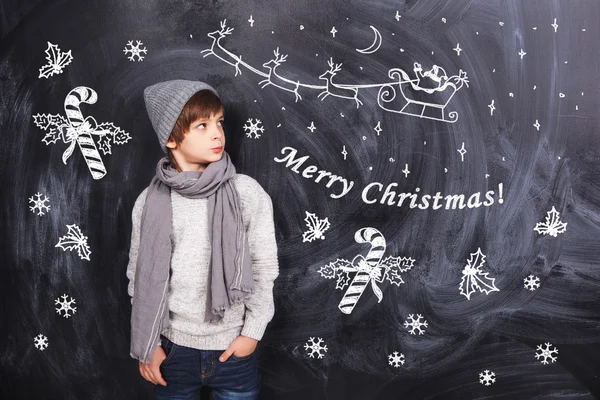 Merry Christmas from little boy — Stock Photo, Image