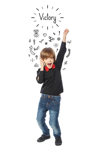 VIctory from little business boy — Stock Photo, Image