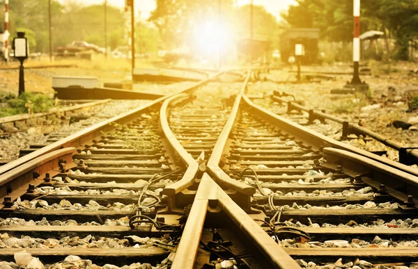 Intersection of old local railroad tracks. — Stock Photo, Image