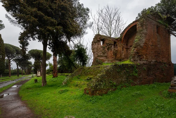 Appia Antica Storm Particular Brick Tomb Gray Sky Maritime Pines — Stock Photo, Image