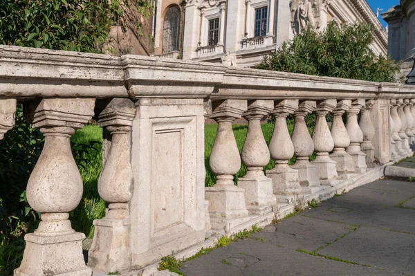 Detail Mramorové Balustrády Perspektivě Schodiště Campidoglio Centru Říma Náměstí Bylo — Stock fotografie