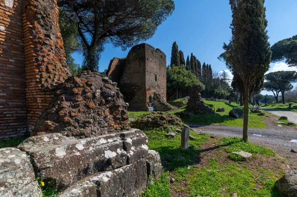 Panorama Des Tombes Monumentales Brique Appia Antica Les Tombes Sont — Photo