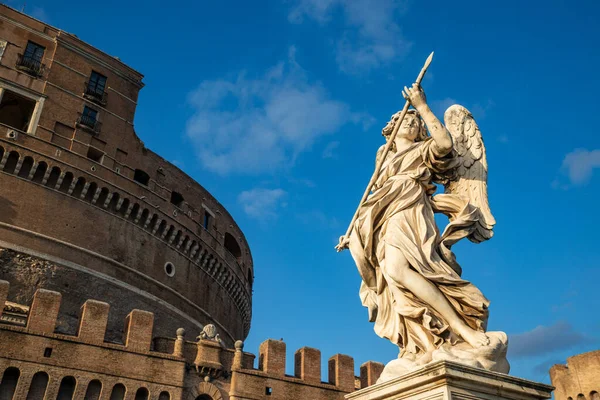 Ängel Med Spjutet Bernini Skolan Med Castel Sant Angelo Vatikanen — Stockfoto