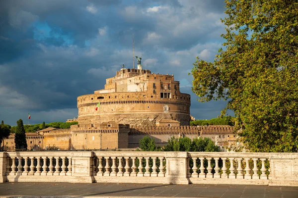 Ρώμη Πανόραμα Του Κάστρου Sant Angelo Μαυσωλείο Του Αδριανού Κοντά — Φωτογραφία Αρχείου