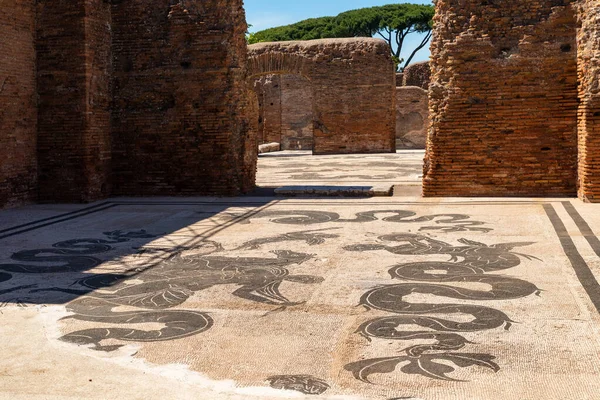 Ostia Antica Roma Vista Panorâmica Dos Banhos Termais Netuno Nas — Fotografia de Stock