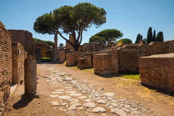 Rome Site Ostie Ruines Romaines Antiques Une Rue Avec Des — Photo
