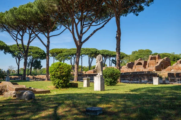 Panorama Des Fouilles Ostie Antica Rome Italie Statue Toga Dans — Photo