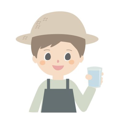 Elinde bir bardak su tutan bir çiftçinin şirin bir resmi..