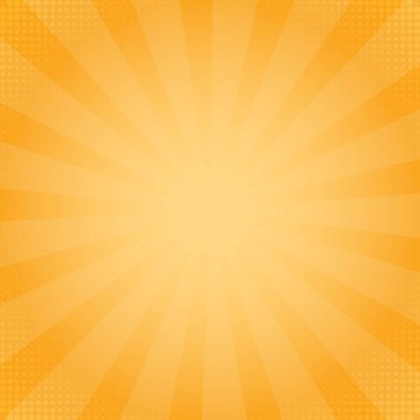 Çizgi roman tarzında günışığı arka planı. Güneş ışınlarıyla düz sarı arkaplan.