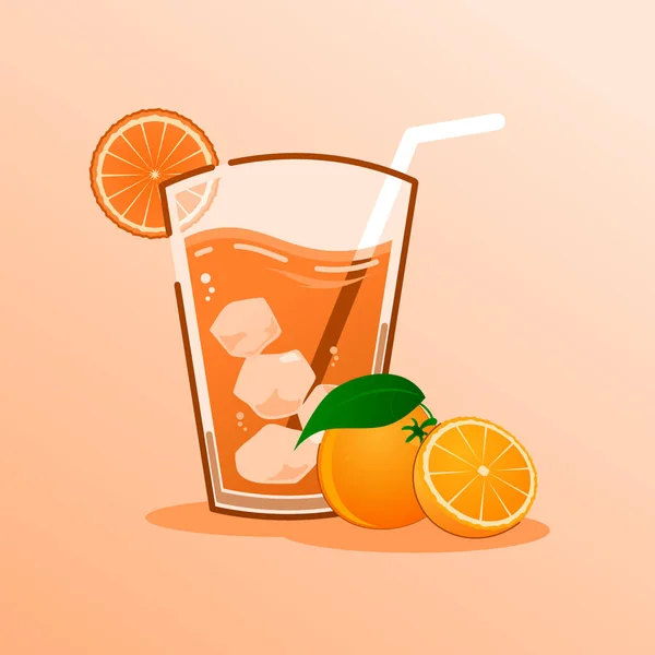 Orange Juice Orange Fruit Vector Flat Design — Stock Vector