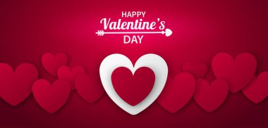 Sevgililer Günü için internet afişi konsepti. Kırmızı ve beyaz renkli kağıt kalpler örtüşecek. Sitede kullanılabilir. EPS 10.