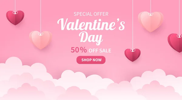 День Святого Валентина Продається Фоном Паперовими Серцями Різних Кольорів Які — стоковий вектор