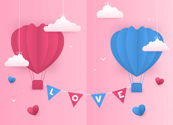 Vektor Begreppet Alla Hjärtans Dag Banner Med Två Färgglada Ballonger — Stock vektor