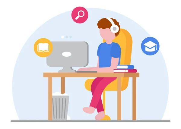 Çevrimiçi eğitim için internet afişi konsepti. E-öğrenme. Web sitelerinde ve mobil uygulamalarda kullanılabilir. Bilgisayar karantinası sırasında evde ders çalışmak için. İniş sayfası şablonu. Çevrimiçi kurslar.