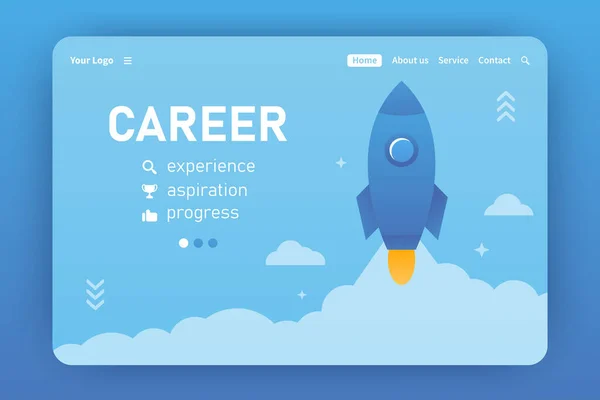 Career Landing Page Template Vector Concept Aspiration Upward Business Rocket — Stock Vector