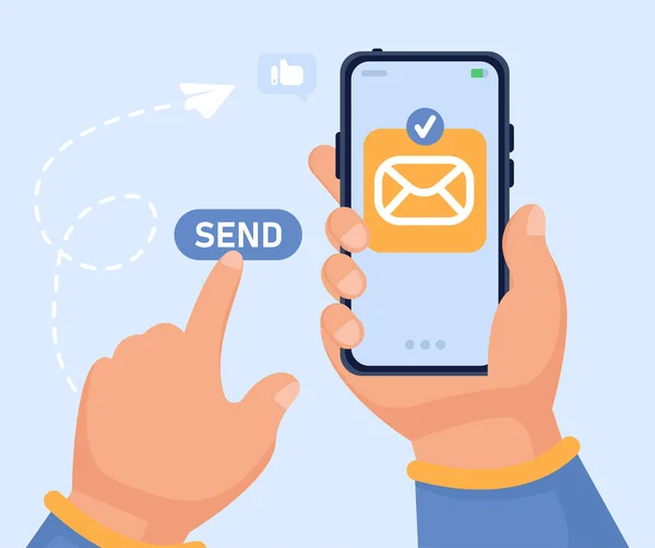 Concetto Vettoriale Inviare Messaggi Con Successo Uno Smartphone Mail Mani — Vettoriale Stock