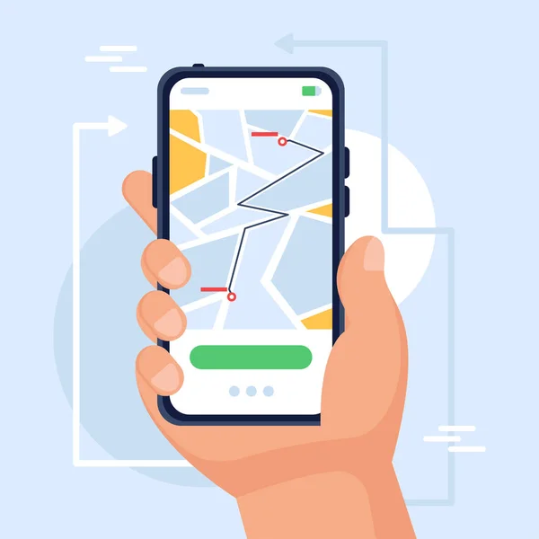 Navigazione Online Concetto Gps Guida Del Percorso Tramite Smartphone Grazie — Vettoriale Stock