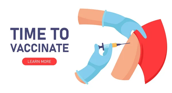 Čas Očkování Vektorová Ilustrace Lékař Aplikuje Vakcínu Pacientovi Ramene Ilustrace — Stockový vektor