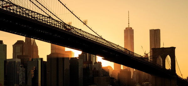 Brooklyn bridge at sunset, New York City