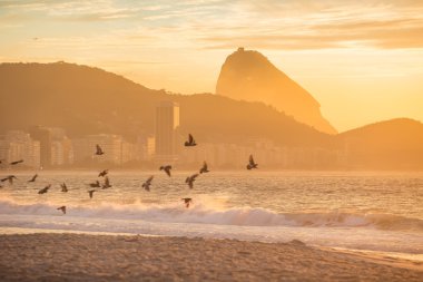 Copacabana ve dağ Sugar Loaf gündoğumu görünümü