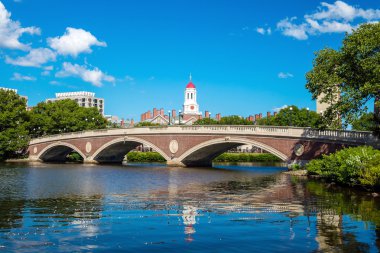 John W. Weeks Bridge with clock tower over Charles River in Harv clipart