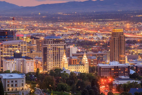 Downtown Salt Lake City, Utah, gece — Stok fotoğraf