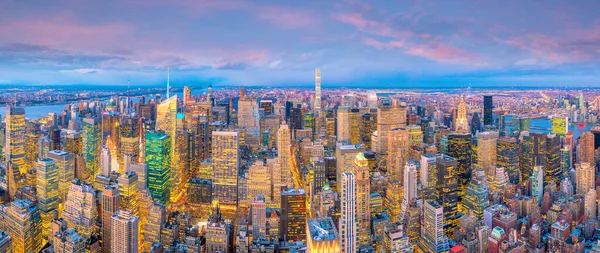 Vista Aérea Del Horizonte Manhattan Atardecer Nueva York Estados Unidos — Foto de Stock