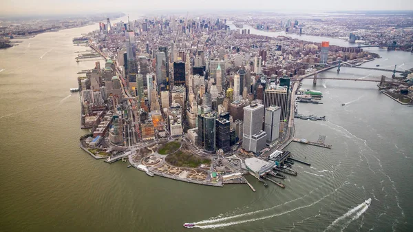 Veduta Aerea Dello Skyline Manhattan Tramonto New York City Negli — Foto Stock