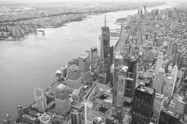 Luchtfoto Van Manhattan Skyline Bij Zonsondergang New York City Verenigde — Stockfoto