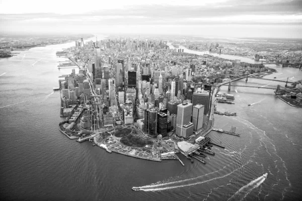 Vista Aérea Horizonte Manhattan Pôr Sol Nova Iorque Nos Estados — Fotografia de Stock